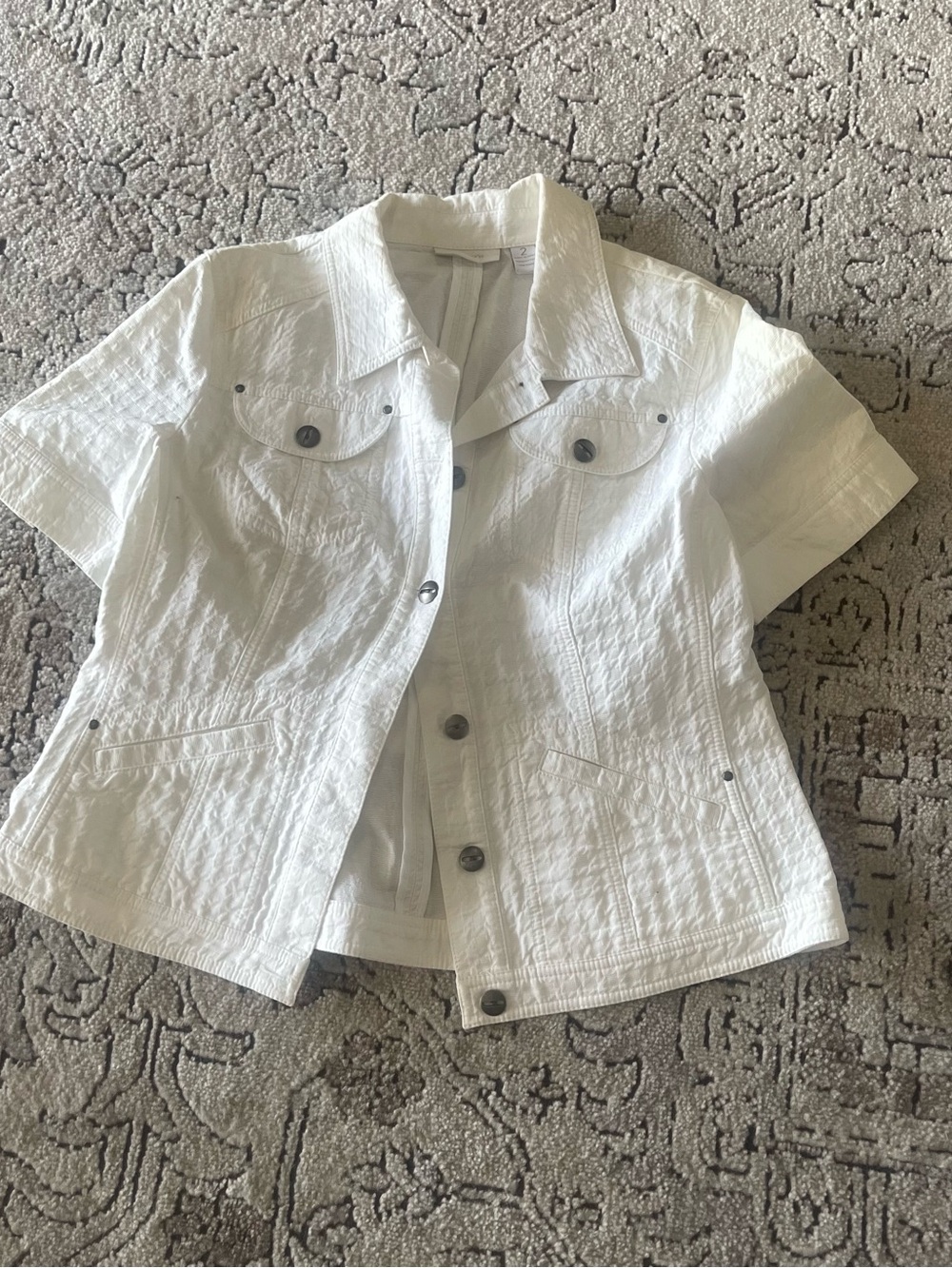 Lands' End White Short-Sleeve Button Front Shirt Jacket